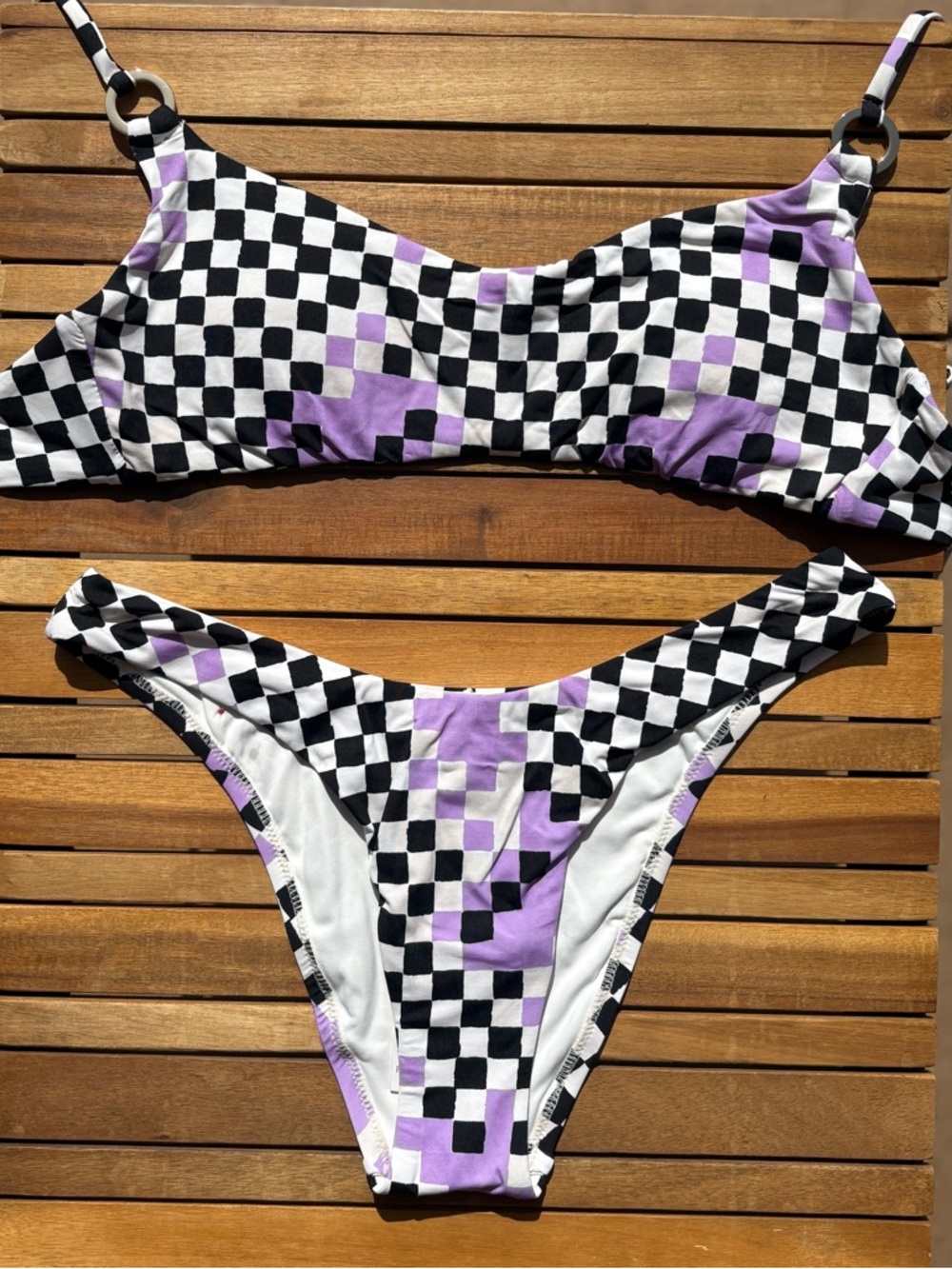 XSMALL NWT RED CARTER - GRACE CHECK ME OUT BIKINI SWIMSUIT BLACK WHITE LILAC